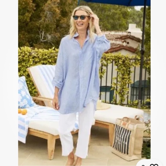 NWOT Frank & Eileen Linen Mackenzie Top o/s blue stripe - Picture 9 of 10